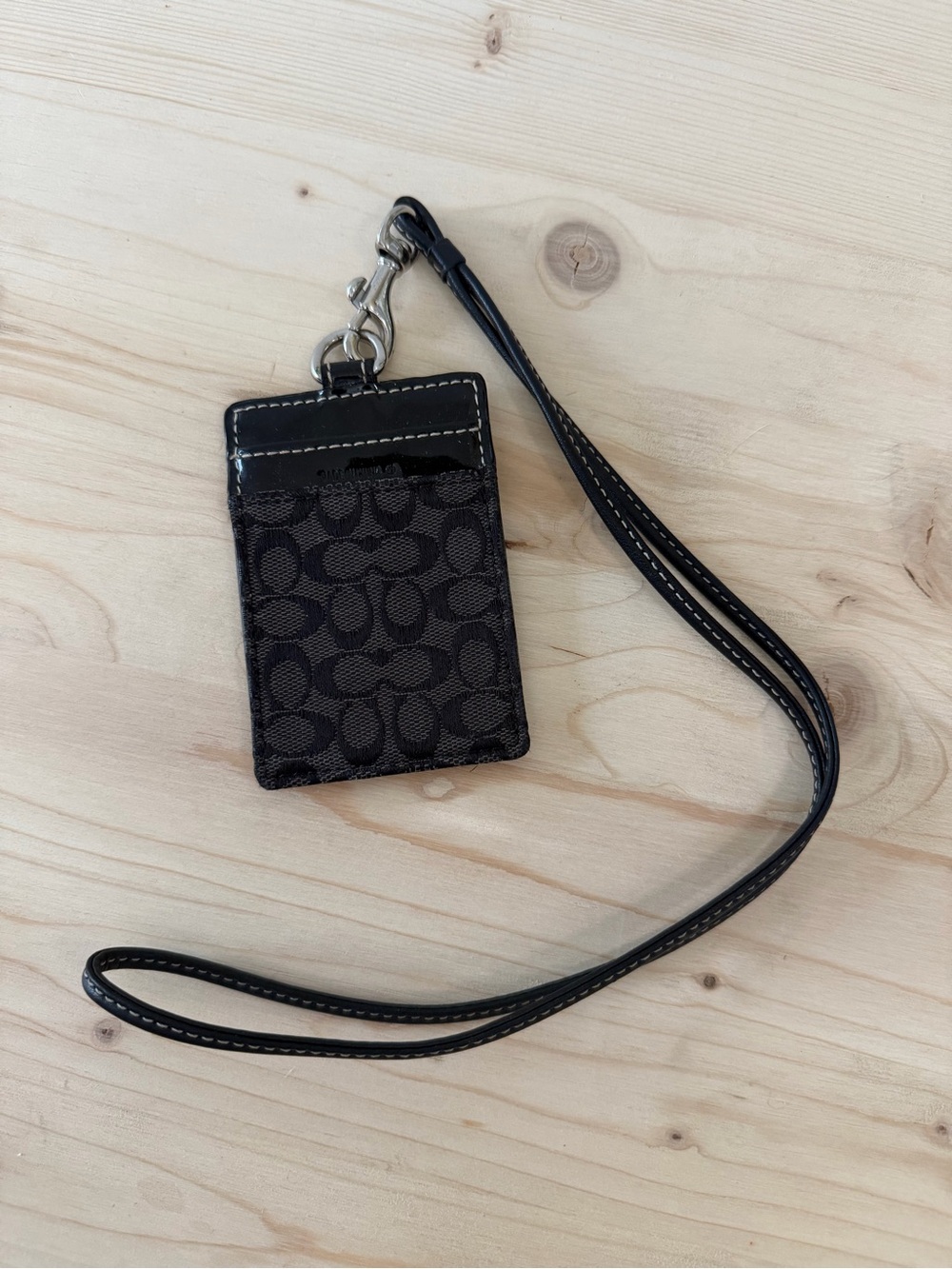 Coach Black Signature Card Holder Lanyard